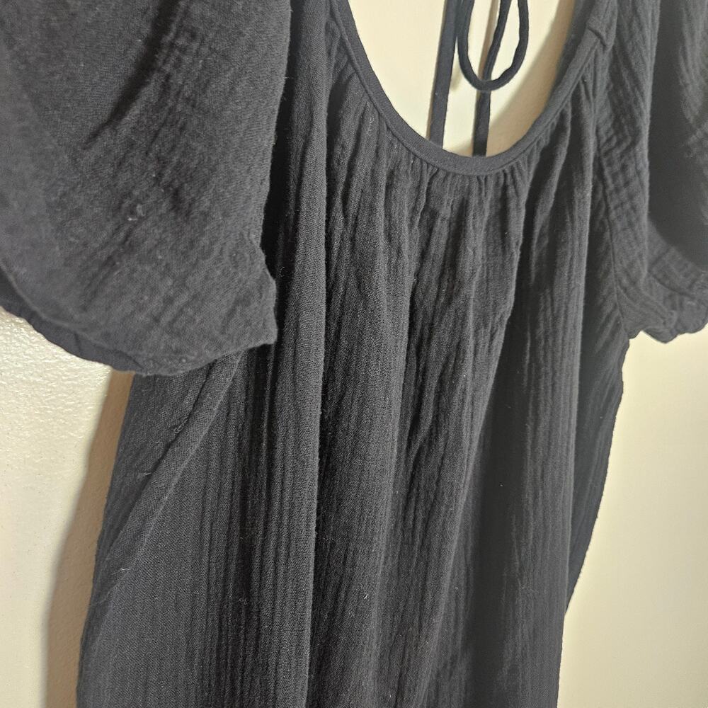 NWOT Socialite Scoop Neck Puff Sleeve Tie Back Midi Tiered Dress Sz XS Black - Picture 6 of 14